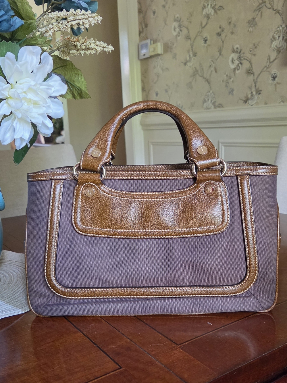 Celine Brown Canvas and Leather Top-Handle Tote